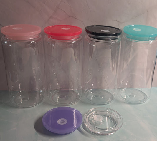 Kunststoff durchsichtig mit buntem Deckel