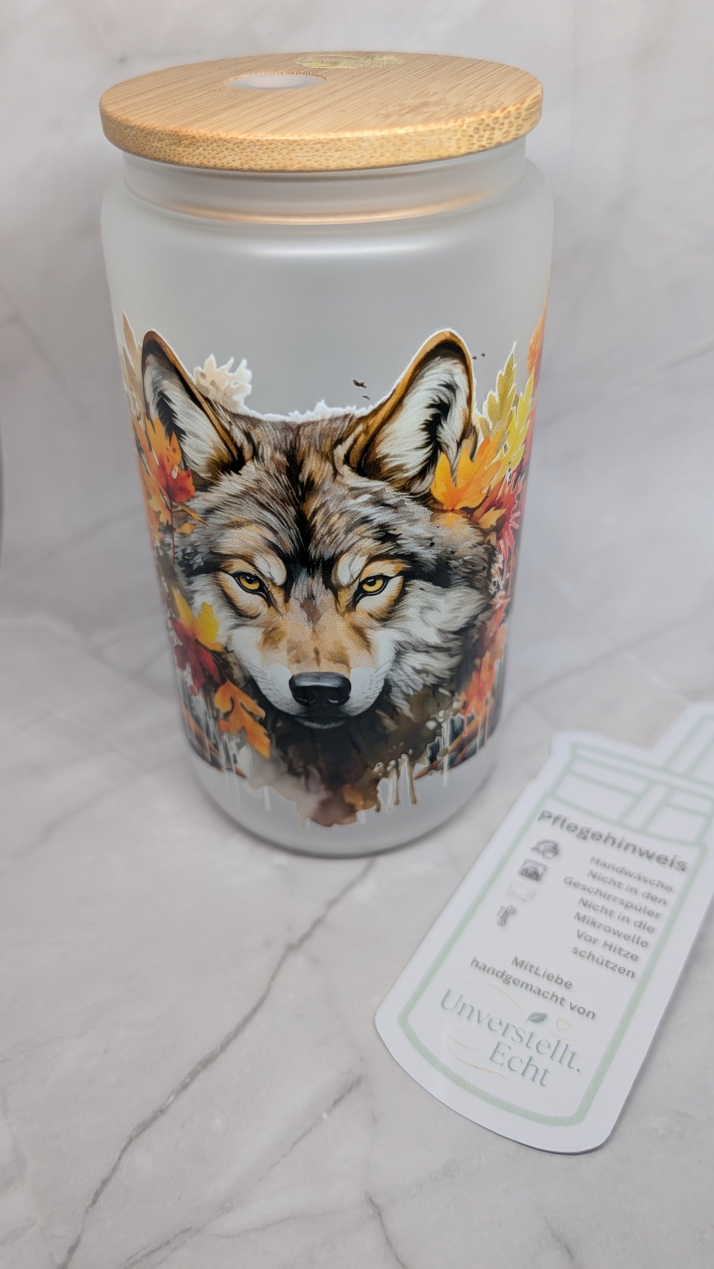 Mattes Glas mit Bambusdeckel – verschiedene Motive ✨