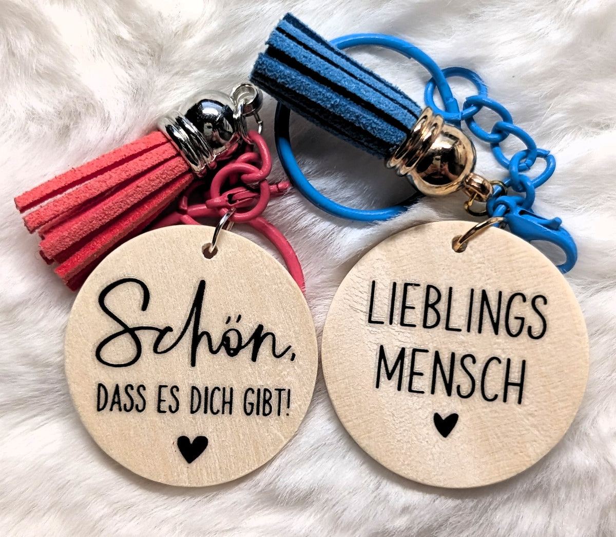 Holz-Schlüsselanhänger mit Quaste | Tiermotive, Fahrzeuge & Sprüche