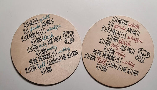Personalisierte Affirmationsscheibe aus Holz – mit deinem Namen & Wunschmotiv