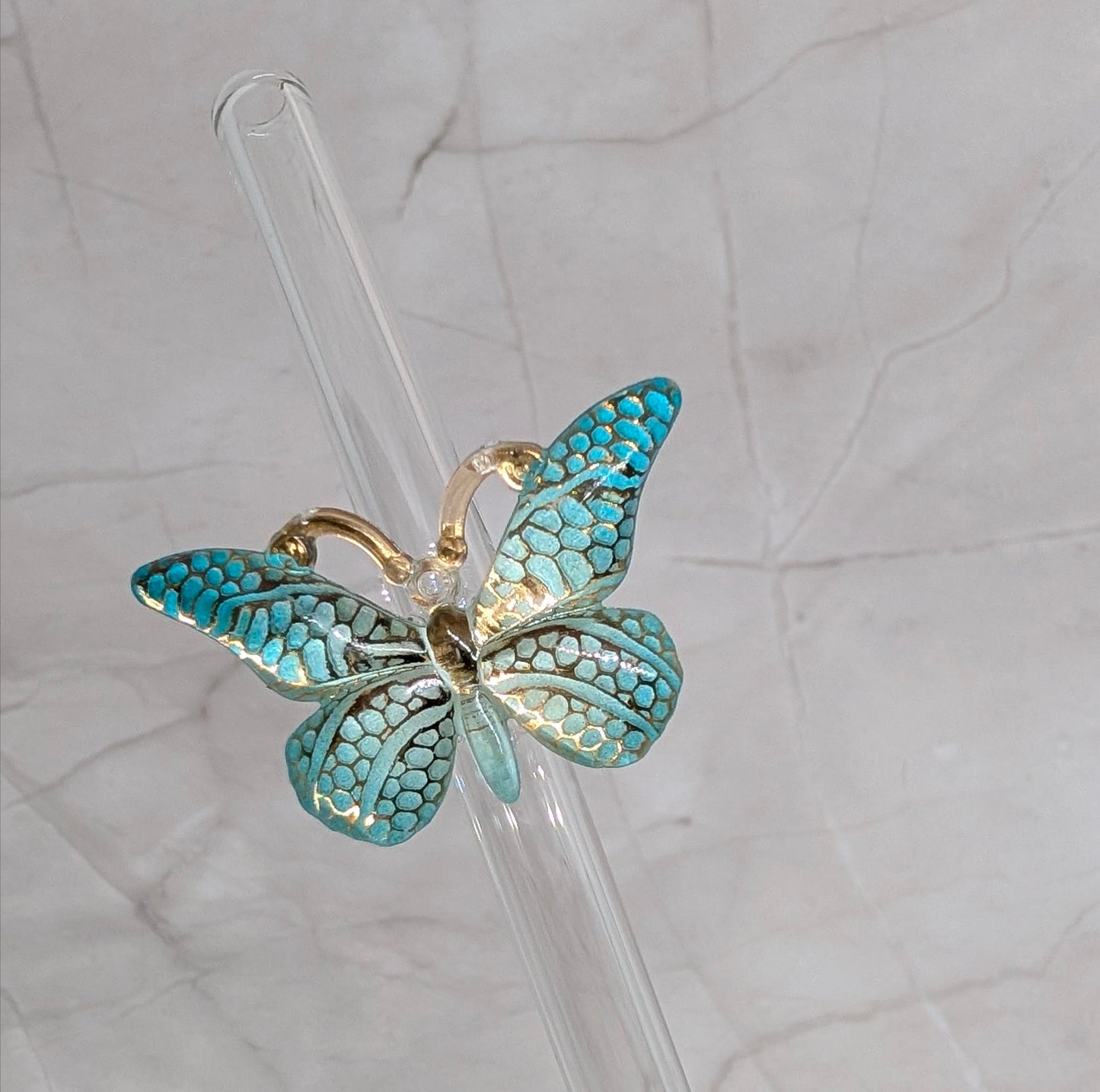 Glastrinkstab mit  Schmetterlings-Motiv