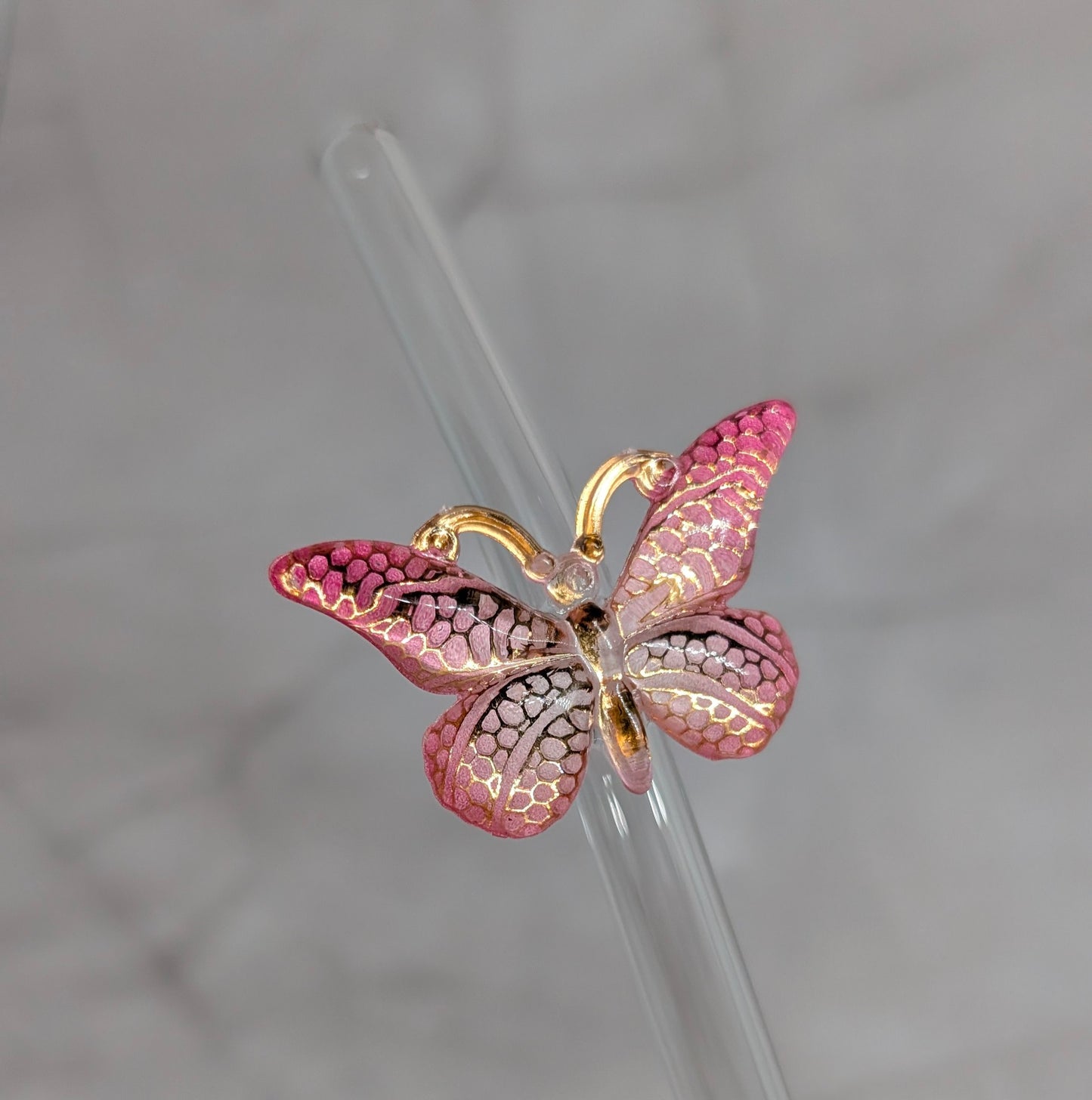 Glastrinkstab mit  Schmetterlings-Motiv