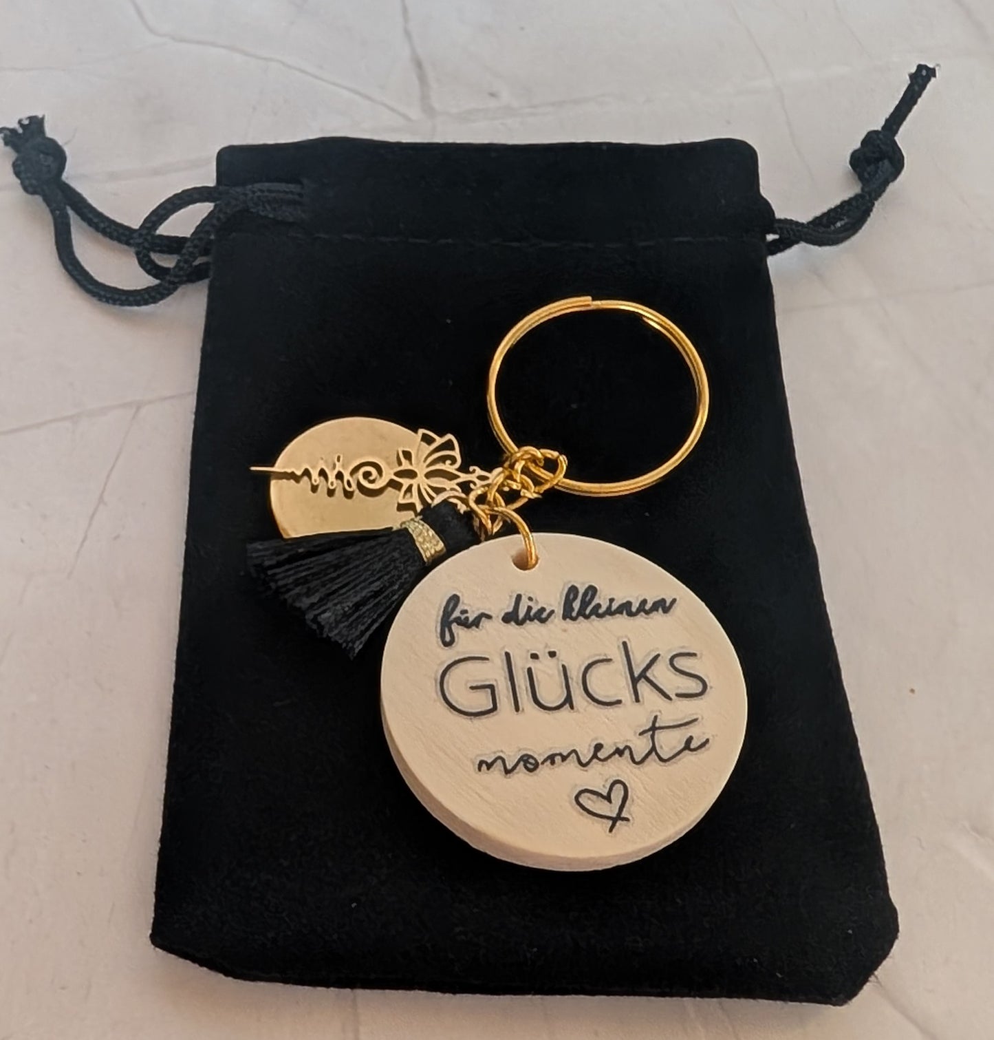 Schlüsselanhänger mit Botschaft & Samtbeutel