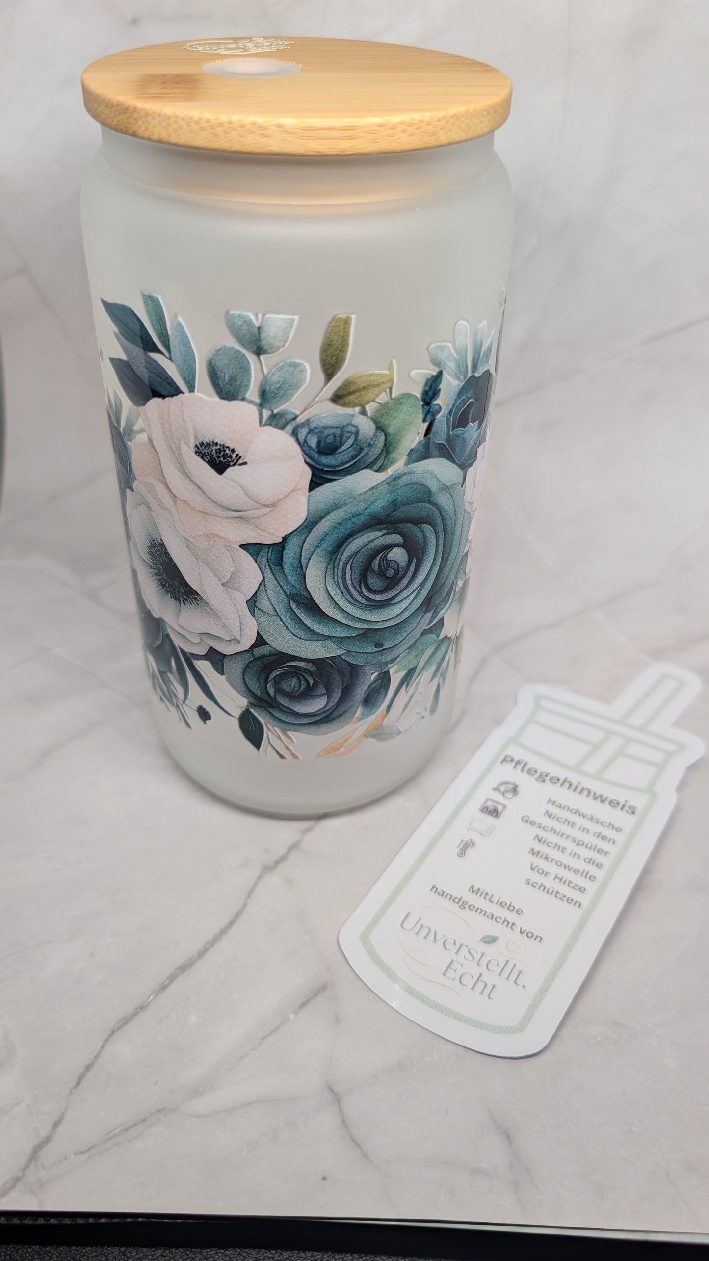 Mattes Glas mit Bambusdeckel – verschiedene Motive ✨