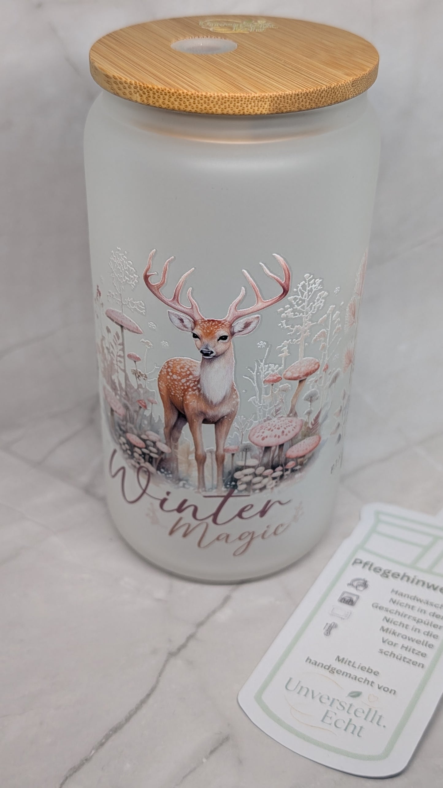 Mattes Glas mit Bambusdeckel – verschiedene Motive ✨