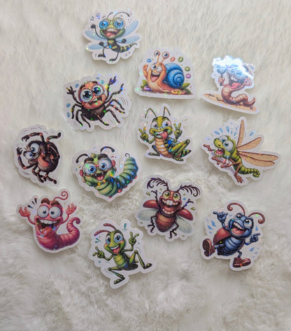 Glitzersticker Set Insekten & Spinnen – 12 Stück | Lustige Sticker mit Effekt
