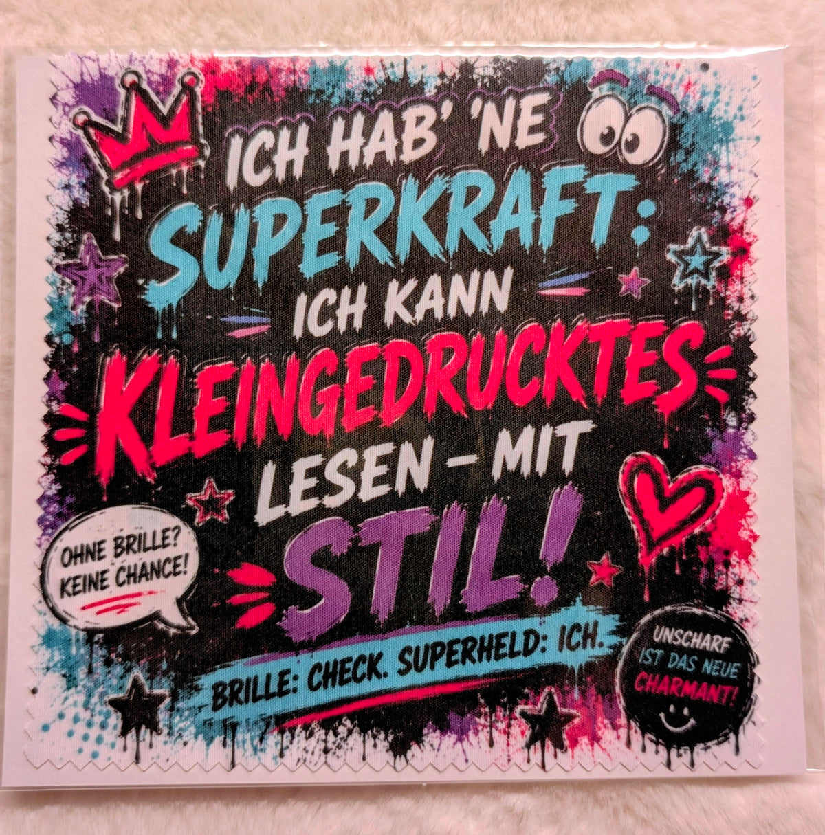 Brillenputztücher mit Sprüchen – klar sehen & lachen!