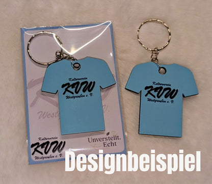T-Shirt Anhänger aus MDF – beidseitig bedruckt mit Schlüsselring