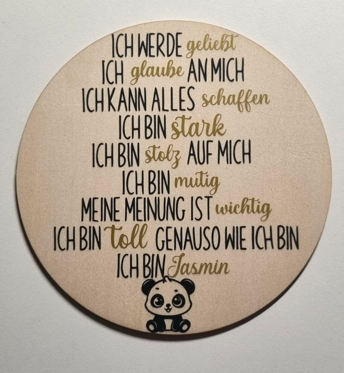 Personalisierte Affirmationsscheibe aus Holz – mit deinem Namen & Wunschmotiv