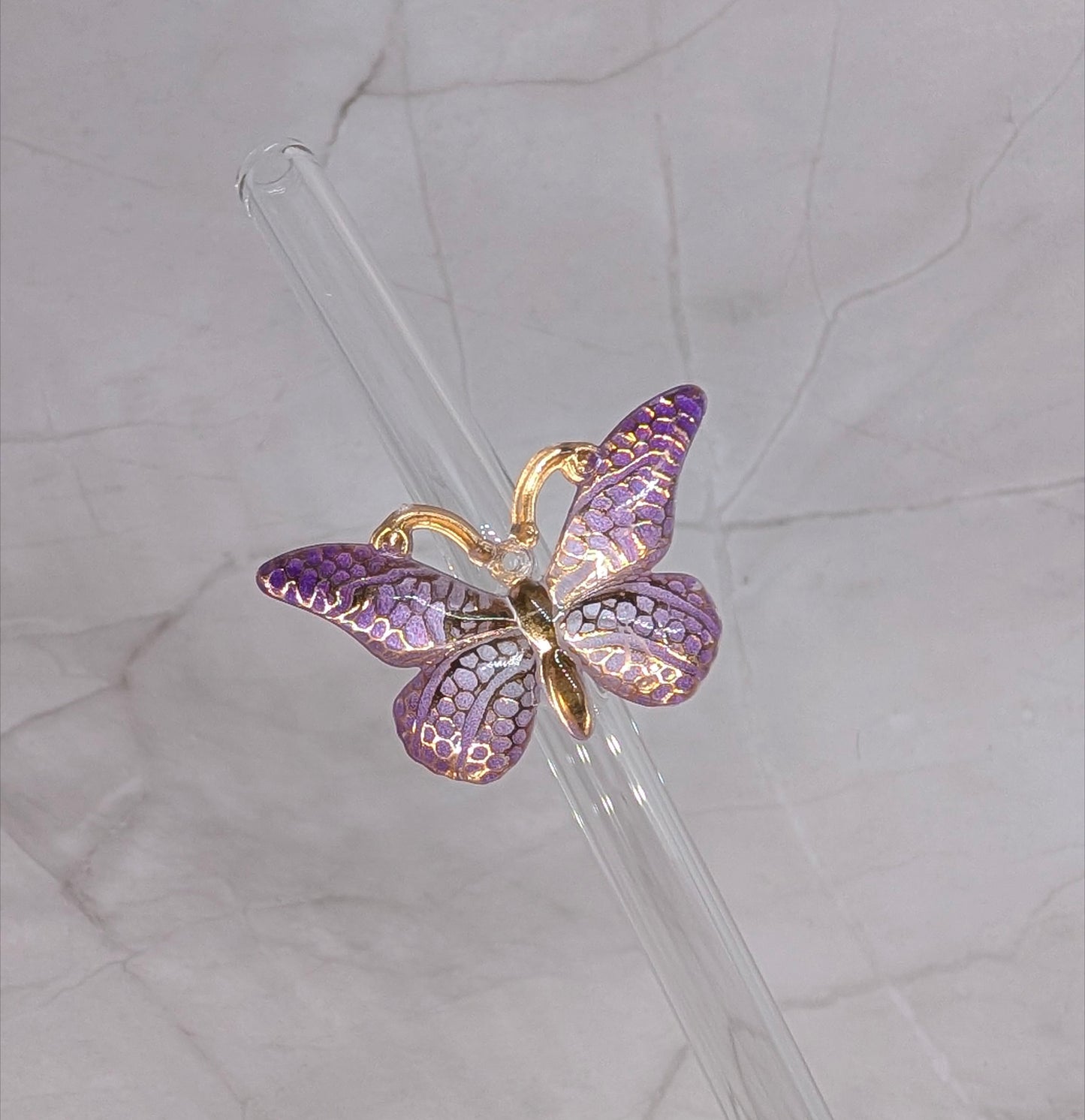 Glastrinkstab mit  Schmetterlings-Motiv