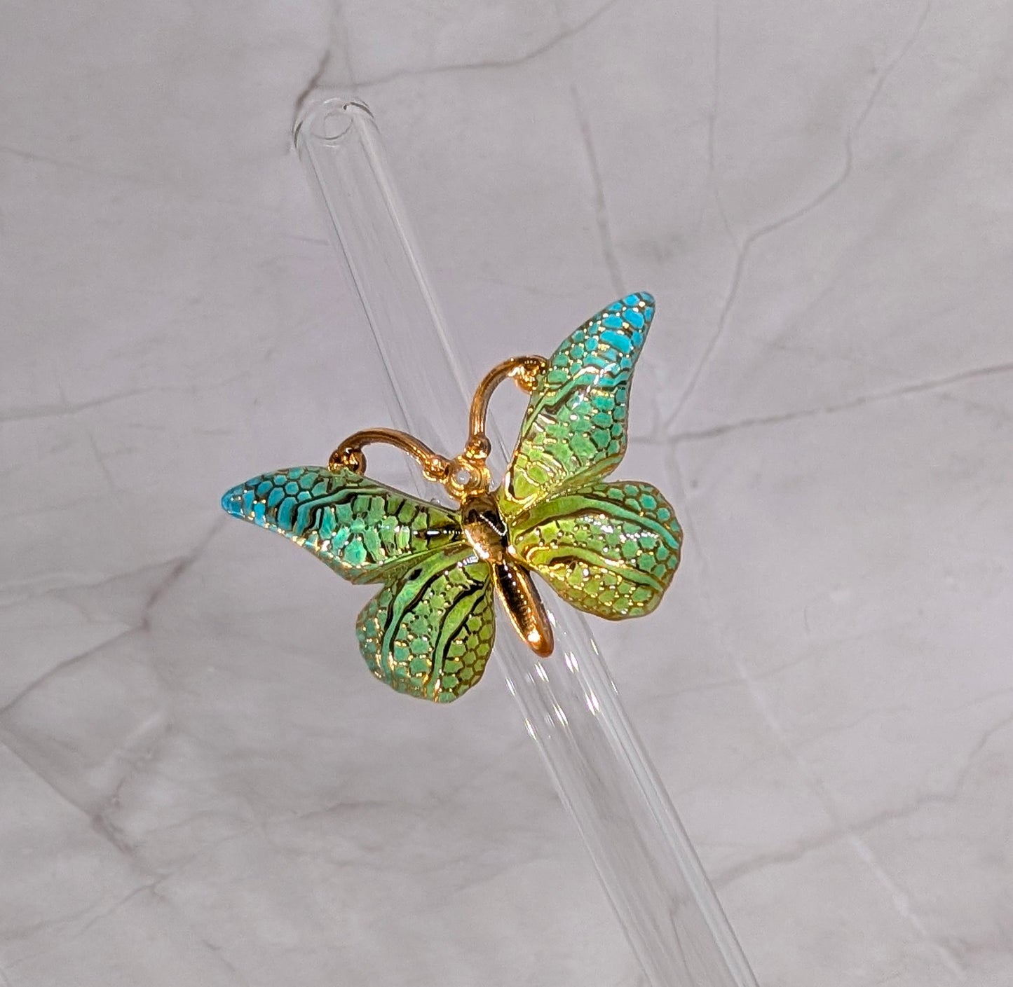 Glastrinkstab mit  Schmetterlings-Motiv