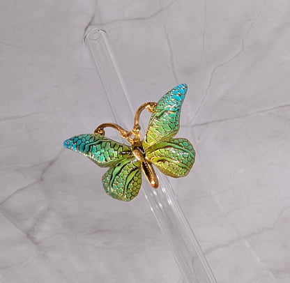 Glastrinkstab mit  Schmetterlings-Motiv