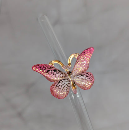 Glastrinkstab mit  Schmetterlings-Motiv